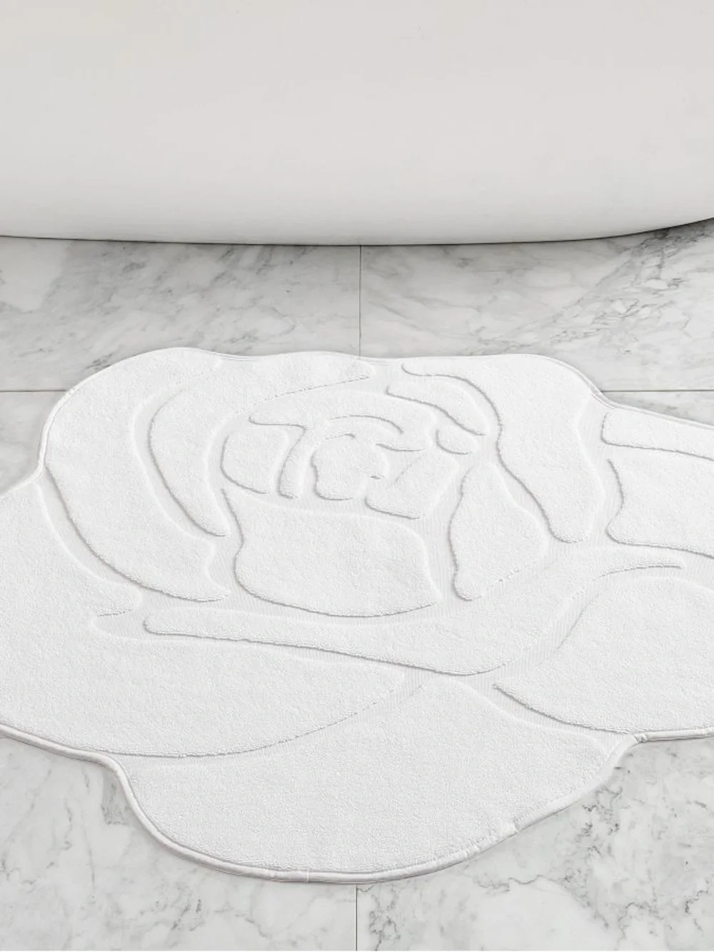 LoveShackFancy White Rose Bath Mat - Plush Floral Accent